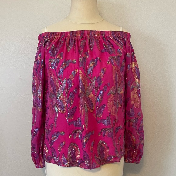 NWT Lilly Pulitzer Emilee Long Sleeve Off The Shoulder Top - Picture 2 of 9